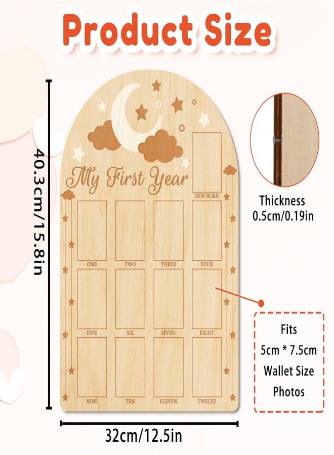 ORIGACH My First Year Baby Growth Photo Display Wood Board - 12 Months Newborn Milestones Photo Board - Neutral Baby Keepsake Frame 1st Birthday Party Nursery Decor New Mom Gift - Moon Star & Cloud - Image 2